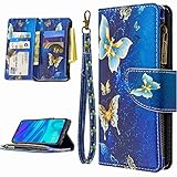 Miagon 9 Kartensteckplätzen Lederhülle für iPhone 6 Plus/6S Plus,Bunt Reißverschluss Flip Hülle Wallet Case Handyhülle PU Leder Tasche Schutzhülle,Gold Schmetterling