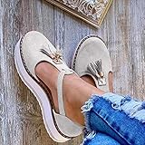 FMHCTN Sommer Sandalen für Damen Plateau Quaste Leder Sandale Geschlossene Zehe Schnalle Schuhe Knöchelriemen Absatz Vintage Strand Espadrilles Sandalen,Braun,36 (Grau 43 M EU)