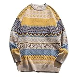 BIBOKAOKE Strickpullover Damen Vintage Strickpulli Herbst/Winter Retro Gestreifte Pullover Warm Winterpullover Rundhals Sweatshirt Langarmshirt Pulli Top Jumper Tops Strick