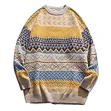 BIBOKAOKE Strickpullover Damen Vintage Strickpulli Herbst/Winter Retro Gestreifte Pullover Warm Winterpullover Rundhals Sweatshirt Langarmshirt Pulli Top Jumper Tops Strick