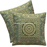 DK Homewares Brokat Indische Grüne Sofa Kissenbezüge 16 x 16 Brokat Jacquard Mandala Floral Platz Dekokissen Covers 40x40cm Wohnkultur Set Von 2
