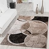 Teppich Kreis Design Modern Wohnzimmerteppich Braun Beige Schwarz Meliert, Größe:120x170