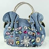 SKYLULU Handtasche, Cowboytasche, Knödeltyp, diamantbesetzte farbige D