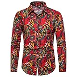 Freizeithemden Herren Urban Luxury Mode Hawaiianischer Stil Blumen Druck Herren Hemd Herbst Winter Mehrfarbig Slim Fit Männer Langarm Casual Urlaub Herren S