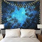 Dremisland Wald Bäume Wandteppich Wandbehang Psychedelic Galaxy Tapisserie Hippie Sterne Sternenhimmel Wandteppich Wand Tuch Wandtuch für Schlafzimmer Wohnheim Dekor (Blau, XL/233X185cm)