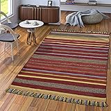 TT Home Handwebteppich Wohnzimmer Natur Webteppich Kelim Baumwolle Streifen Mehrfarbig, Größe:60x110