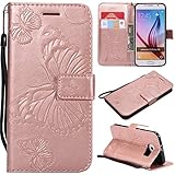 Jeewi Hülle für Galaxy S6 Hülle Handyhülle [Standfunktion] [Kartenfach] [Magnetverschluss] Tasche Etui Schutzhülle lederhülle klapphülle für Samsung Galaxy S6/G920F - JEKT040657 Rosa G