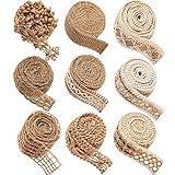 Juteband,Liwein 9 Rolle Vintage Natürliche Sackleinen Hessische Band Jute-Wickelstreifen für DIY Handwerk Verpackung Hochzeit Weihnachten Basteln Geschenke Dek