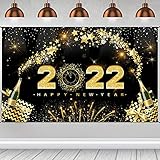 Popuppe 2022 Neujahr Fotografie Hintergrund, Gold Polyester Neujahrshintergrund Dekorationen Mit Seil, Party Fotoleinwand Fotostudio Requisiten Dekoration 43x71