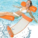RHESHINE Aufblasbares Schwimmbett, Wasser-Hängematte 4-in-1Loungesessel Pool Lounge luftmatratze Pool aufblasbare hängematte Pool aufblasbare hängematte (Orange)