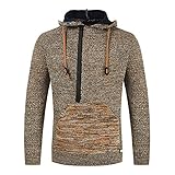 Herren Strickpullover Reißverschluss Kapuzenpullover Langarm Slim Fit Hemd Sweatshirt mit Schalkragen, gelb, XXL