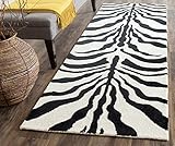 Safavieh Zebra-gestreifter Teppich, CAM709, Handgetufteter Wolle Läufer, Elfenbein / Schwarz, 62 x 240