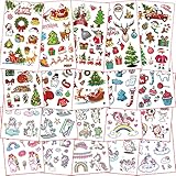 Tattoo Kinder,Weihnachts Tattoos, Einhorn Tattoo, Weihnachten Tattoo Aufkleber für Kinder, Weihnachts Kindertattoos Mädchen,Weihnachten Temporäre Tattoos für Weihnachten Party