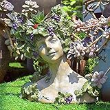 Griechisch Göttin Kopf Übertopf Pflanzkübel,Dekorative Harz Pflanztöpfe,Retro Fee Göttin Statue Sukkulenten Topf,Indoor Outdoor Blume Pflanzcontainer Für Garten Startseite-A 30x34x17cm(12x13x7inch)