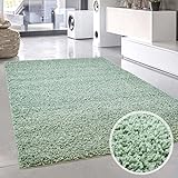 carpet city Shaggy Pastell Teppich Hochflor Langflor Einfarbig/Uni in Pastell-Grün, Mint aus Polypropylen für Wohn-Schlafzimmer, Größe: 190x280