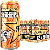 Rockstar Energy Drink Juiced mit Mango, Orange & Passionsfrucht - Koffeinhaltiges Erfrischungsgetränk für den Energie Kick, EINWEG (12x 500ml)