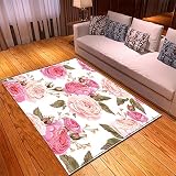 Teppiche Groß für Wohnzimmer Orientalisch Blume Rosa Teppiche Waschbar Kurzflor Flauschig Vintage Kleiner Teppich für Esszimmer Kinderzimmer Schlafzimmer Geeignet 80x150