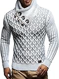 Leif Nelson Herren-Strickpullover Strick-Pulli mit Schalkragen Moderner Woll-Pullover Langarm LN5385 Ecru Grau Larg