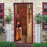 AHEIGE 3D Wasserdichtes Türtapete Gitarre Schlafzimmer Türen Renovierung Tür Aufkleber Einfache Wohnzimmer Wandaufkleber Tapetensticker Fensterbild 88 x 200