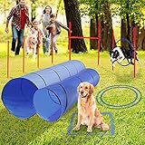 SEAAN Agility Set Hund, Hindernis-Trainings-Starter-Kit Training Hundesport mit Dog Play Run Jump Obedience Trainingsset Einstellbar (Stange + Reifen + Hürde + Tunnel)