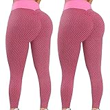 LJHH 2 Stück Leggings für Damen, elastisch, hohe Taille, Sporthose für Yoga, Frauen, Lifting, Kompression, Anti-Cellulite, 3D-Waben, Slim Fit, Push Up Fitness Yoga Pants, Blau XXL