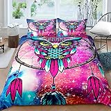 CCBAO 3D-Farbe-Eulen-Druck-Kingsize-Doppelbett-Bettbezug Weicher Innenbereich 3-Teiliges Set Mit 2 Kissenbezügen Bettwäsche-Set Geeignet Für Schlafzimmer-Heimhotel 180x220