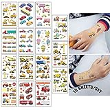 Kindertattoos Fahrzeug Tattoos 15 Blatt/Satz Kinder Auto Selbstklebend Tattoo Aufkleber Set Kind Temporäre Tätowierungen Aufkleber Set Für Jungen Und Mädchen Verschenken Kindergeburtstag