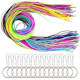 JOELELI 200 Stück Scoubidou Saiten DIY Kunststoff Schnürung Cord Kids Handarbeit in 20 Farben mit 30 PCS Snap Clips und Schlüsselbund Ring