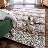 Luxor Living Handwebteppich Aalborg Wollteppich Handarbeit Unikat Ethno-Design Hygge, Wolle, Creme-Multi, 130 cm x 190