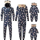 Eternali Karikatur Hirsch Ohr Familien Weihnachten Pyjamas Set Rentier Drucken Christmas Schlafanzug Lang Jumpsuit Hoodie mit Reißverschluss Kapuze Schlafanzüge Overall Hausanzug für die F