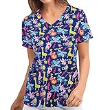 Damen Kasack Pflege Einfarbig Kurzarm Gute QualitäT V-Neck Top V-Ausschnitt Mock Wrap Scrub Unisex Top LäSsig Sommer Arbeitsuniform Bluse T-Shirt U