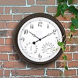 Gartenuhr Wetterfest Outdoor, 15 Zoll Retro Wanduhren Aussen Mit Thermometer-Hygrometer Stille Uhr Wanduhr Outdoor Uhr Dekorative Wanduhr Indoor O