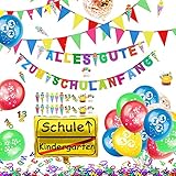 Hook Deko Einschulung Schuleinführung Schulanfang Jungen, Girlande Alles Gute Zum Schulanfang + 20 Einschulung Luftballons + ABC 123 Schultüte Motiv + Konfetti + Folienballon für Jungen M