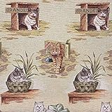 Kt KILOtela Polsterstoff, Jacquard, Gobelino, Länge 100 cm, Breite 280 cm, Katzen, Braun, Grün, 1 M