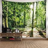 Grüner Wald Wandteppich,Wandtuch,Wandbehang,Tapestry,Kunst Wandteppich,für Wohnheimzimmer Wohnzimmer Zuhause Wandteppich With lights,100x150