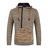 Unregelmäßig Reißverschluss Strick Pullover Herren mit Kapuze Slim Hoodie Pulli Männer Kapuzenpullover Longseleeve Strickpullover Sweatshirt Winterpullover Patchwork Asymmetrie Rollkragenp