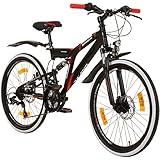 Galano 24 Zoll MTB Fully Adrenalin DS Mountainbike STVZO Jugendfahrrad, Farbe:Schwarz/R