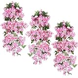Primeln Rebe, OrgMemory Künstliche Blumen, (6 Stück, 100cm jeder, 3 Stück Korb), Blumen Pflanzen hängen für Hochzeit Gartendekoration (Rosa)