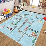 WFF56 Straßenteppich für Kinder im Stadtverkehr, geeignet für Jungen und Mädchen zum Spielen mit Autos, Schlafzimmer- / Spielzimmerdekoration, Puzzlelernen, Spaß(Color:W01,Size:100 * 150CM)