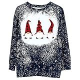 STOREYH Süß Cartoon Weihnachten Brief Druck Pullover Tops Damen Elegant Langarm Rundhals Wickel Tie dye Oberteile Winter Freizeit Loose Tee Frauen T-Shirt Warme Fleece Bluse Sw