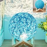 Rrzshop Modern Deko Lampe Nachttischlampe LED Nachtlicht für Schlafzimmer und Kinderzimmer, USB Tischlampe Nachtlampe Kinder Stimmungslicht mit Holzhalterung (Blau)