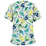 WANGTIANXUE Kasack Damen T-Shirt Bunt Pflege große größen mit Bunte Blumen Druck Schlupfkasack mit Zwei Taschen Kurzzarm V-Ausschnitt Schlupfhemd Berufskleidung Krankenpfleger Uniformen Schlupfb
