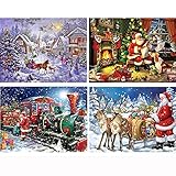 YAOYIN Diamond Painting, 5D Diamant Painting Bilder Weihnachten Kinder mit Diamond Painting Zubehör, 4 Pack Diamant Painting Full Drill Set Weihnachtsmann Deko für Home Weihnachtsdeko(36 * 26CM)
