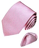 Lorenzo Cana - Marken 2 er Set aus 100% Seide - Rosa Weiss Seidenkrawatte mit passendem Einstecktuch kleine Karos - 7714301