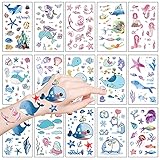 Tattoo Kinder, Ozean Motive Temporäre Tattoos Set, Waschbare Temporäre Aufkleber Kids Mädchen Jungen, Fische Delfine Meerjungfrauen Kindertattoos für Festival Mitgebsel Kindergeburtstag Gastgeschenk