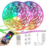 20M Led Streifen,Dimmbar RGB LED Band,Ultralang Bluetooth LED Strip 600 LEDs 5050 SMD Lichtband Selbstklebend LED Lichtleiste Sync zur Musik,Über APP-Steuerung und Fernbedienung Für Haus,Garten(2*10M)