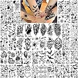 Shegazzi 52 Blatt Halloween Temporäre Tattoos Kinder Jungen Mädchen Frauen Männer, 3D Gruselig Skelett Fake Tattoo Zum Aufkleben Auf Die Haut Damen Erwachsene, Klein Geist Schläger Kürbis Spinne T