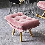 SS&LL Gepolstert Samt Sitzpouf,Modernen Sitzhocker Sitzpouf Mit Holzbeine,Bequem Ruhe Polsterhocker Couch Hocker Für Wohnzimmer Schlafzimmer-Rosa 60x35x30cm(24x14x12inch)