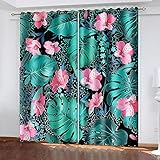 YTSDBB Vorhang kinderzimmer Junge Blätter Blüten rosa B 160 x H 115 cm Thermovorhang Schlafzimmer Lichtundurchlässig Stoff Lärmschutzvorhang für Junge Mädchen Wohnzimmer Teenag
