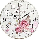 Searchyou - Wanduhr Holz, 30CM/12Zoll Ohne Tickgeräusche Landhausstil Schlicht Wanduhr für Schlafzimmer, Wohnzimmer, küchenuhren, Büro, Studium, Café, Hotel - Blumen B